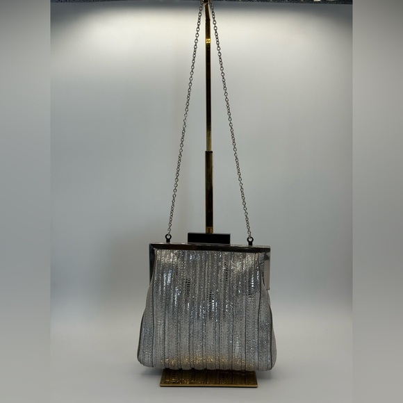 Annabel Ingall Platinum Lame' Leather Convertible Clutch Bag - Picture 7 of 17